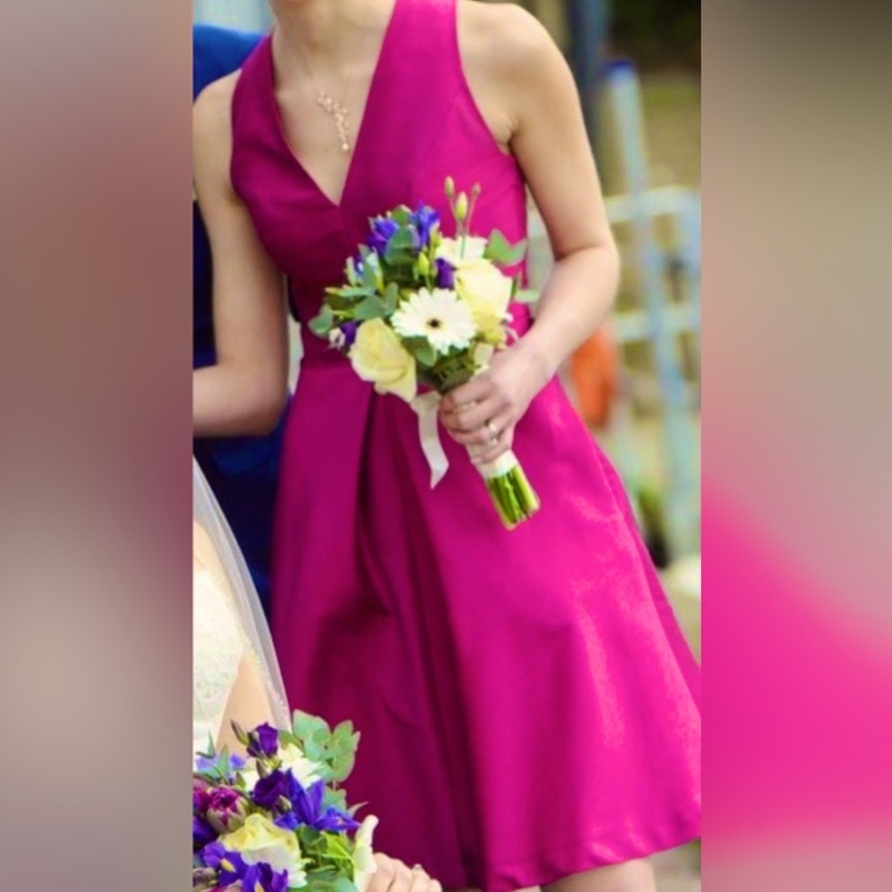 Alfred Sung Style# D610 Timeless V-neck A-line Cocktail Dress in Sangria Dupioni